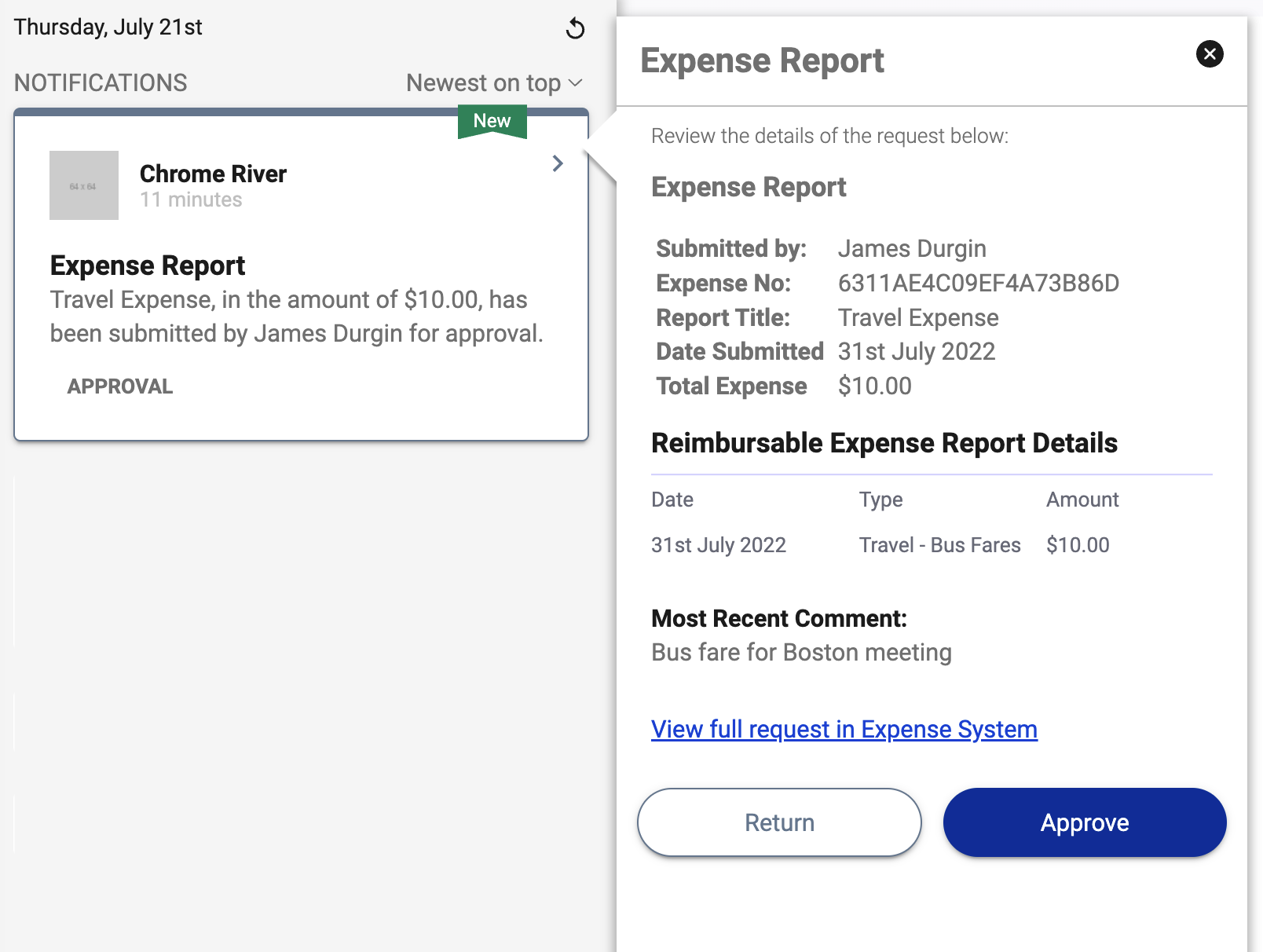 Expense Report with actions