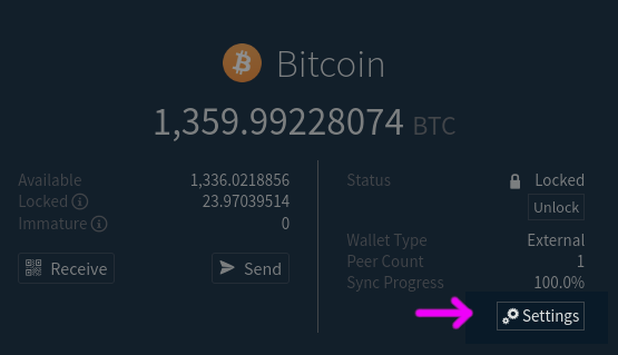 BTC Wallet Settings View