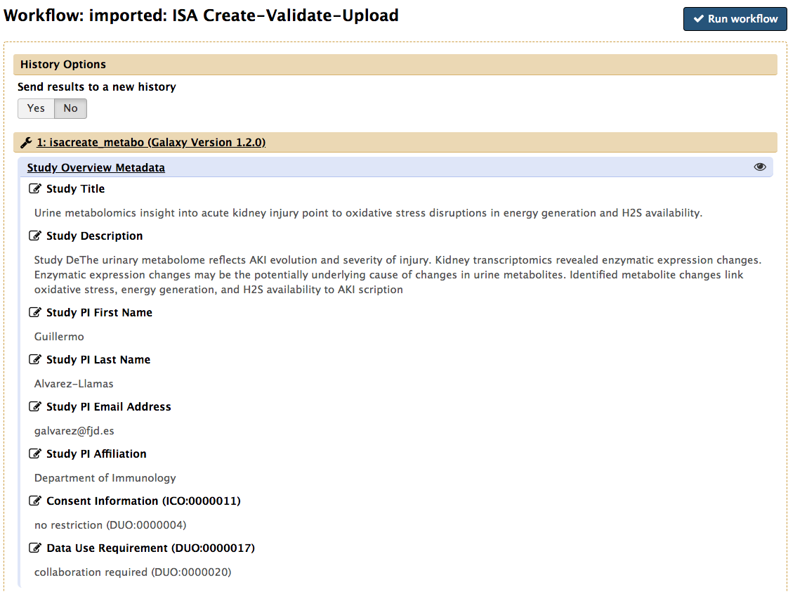 Edit ISAcreate tool Study parameters